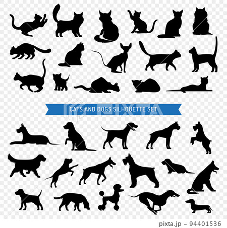 Dogs And Cats Black Silhouette Set 94401536