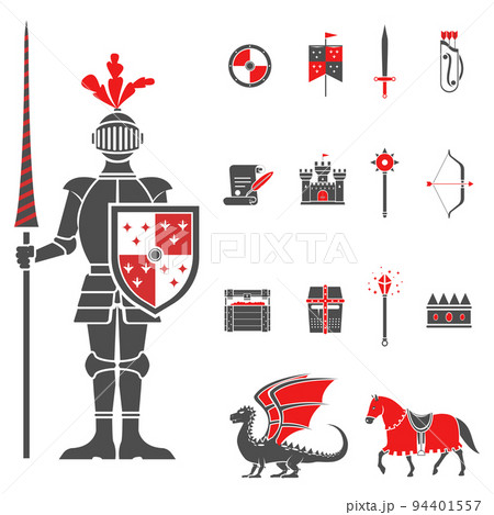 Medieval knights black red icons set Medieval knights black red icons set 94401557