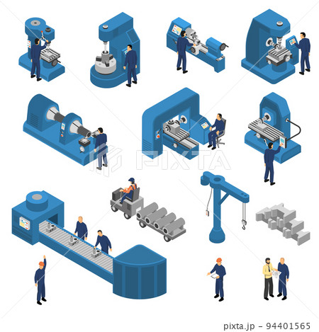 Machine Tools With Workers Isometric Set 94401565