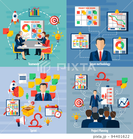 Scrum Agile 4 Flat Icons Square Scrum Agile 4 Flat Icons Square 94401622