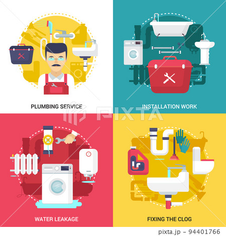 Plumbing Service 4 Flat Icons Square 94401766