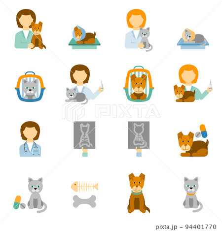 Veterinary clinic practice flat icons set Veterinary clinic practice flat icons set 94401770