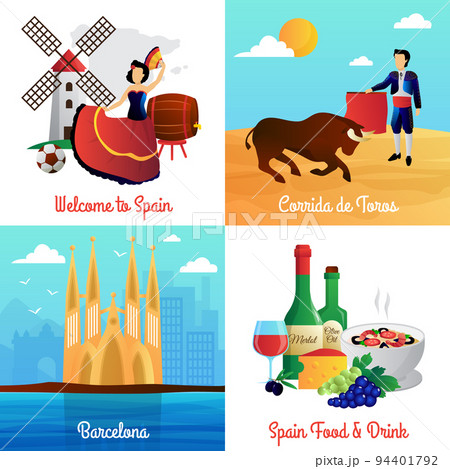 Spain Travel Concept 4 Flat Icons Square 94401792