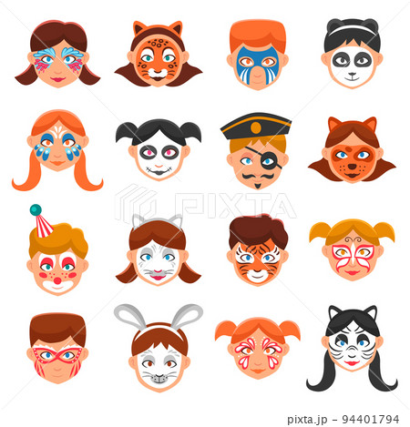 Painted Faces Icons Set 94401794