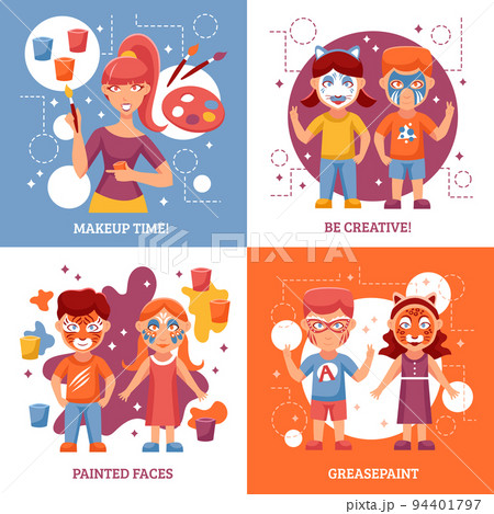 Children With Painted Faces Concept Icons Set 94401797