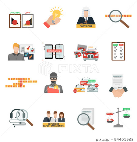 Compliance copyright law flat icons set Compliance copyright law flat icons set 94401938
