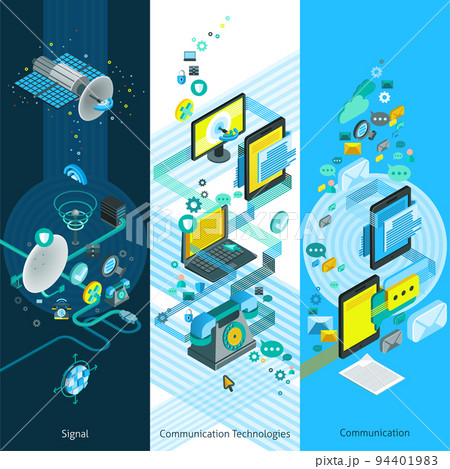 Telecommunication Isometric Vertical Banners Telecommunication Isometric Vertical Banners 94401983