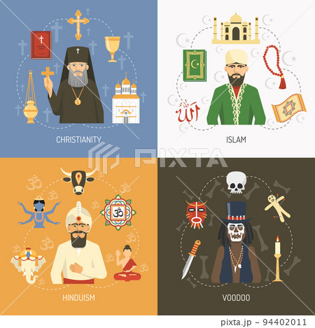 Religions Concept 4 Flat Icons Square Religions Concept 4 Flat Icons Square 94402011