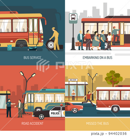 Bus Stop 4 Flat Icons Square Bus Stop 4 Flat Icons Square 94402036