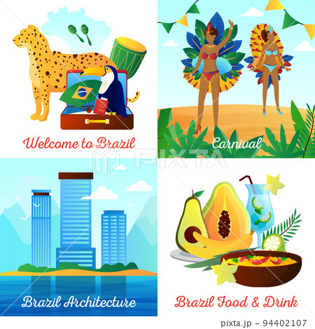 Brazil Travel 4 Flat Icons Square 94402107
