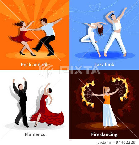 Dancing People 2x2 Icons Set 94402229