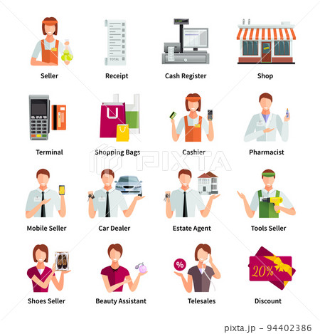 Salesman Flat Color Icons Set 94402386