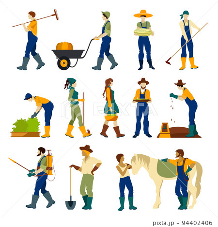 Farmers At Work Flat Icons Set 94402406