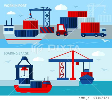 Flat Color Seaport Horizontal Banners Flat Color Seaport Horizontal Banners 94402421