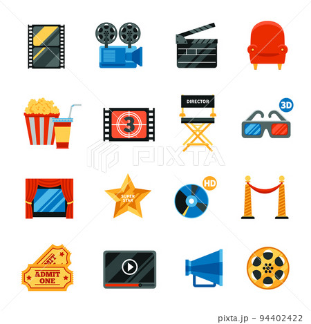 Flat Cinema Decorative Icons Set Flat Cinema Decorative Icons Set 94402422