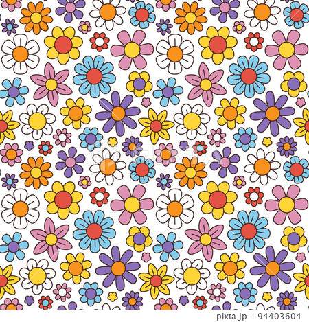 70s groovy flower pattern, chamomile and daisy...のイラスト素材 [94403604] - PIXTA