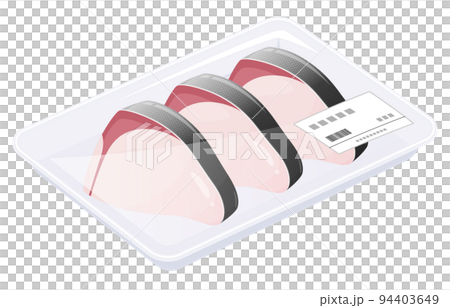 トレーに入った鰤の切り身のイラスト トレーに入った鰤の切り身のイラスト 94403649