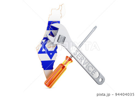 Israeli map with screwdriver and wrench, 3D rendering 94404035