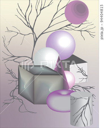 3D illustration. Set of geometric shapes in space. Artistic content. Can be used to create elements of corporate identity and other promotional products. 94404815