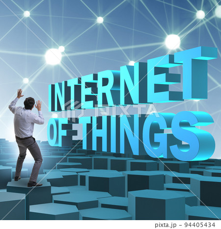 Businessman in internet of things concept Businessman in internet of things concept 94405434