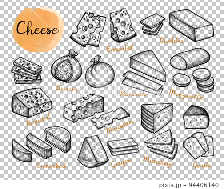 Cheese ink sketches set. Cheese ink sketches set. 94406140