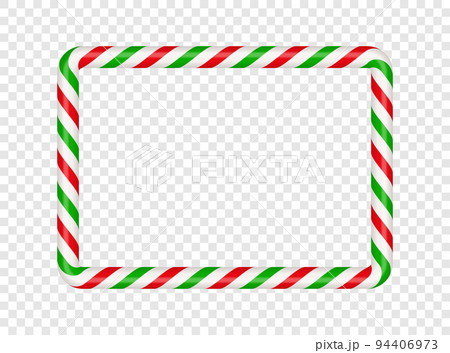 Christmas candy cane rectangle frame with red and green stripe. Xmas border with striped candy lollipop pattern. Blank christmas template. Vector illustration isolated on transparent background 94406973