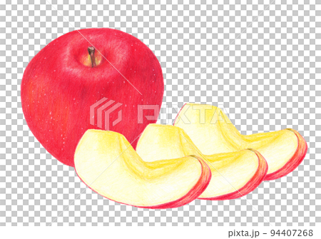 Hand-drawn colored pencil drawing of a whole Fuji apple and how to cut it Hand-drawn colored pencil drawing of a whole Fuji apple and how to cut it 94407268