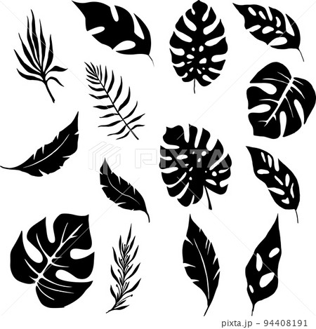 set of black silhouettes of tropical leaves, isolated elements, decor set of black silhouettes of tropical leaves, isolated elements, decor 94408191