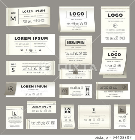 Laundry badges. Washing temperature steaming cleaning information for textile clothes in laundry services recent vector templates set 94408307
