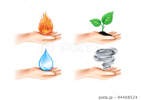 Hand with four nature element. Fire, Air,...のイラスト素材 [94408524] - PIXTA