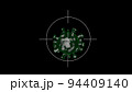 Aiming system is catching coronavirus to inflict a crushing blow. Video symbolizes the ongoing search for vaccines. 94409140