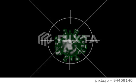Aiming system is catching coronavirus to inflict a crushing blow. Video symbolizes the ongoing search for vaccines. 94409140