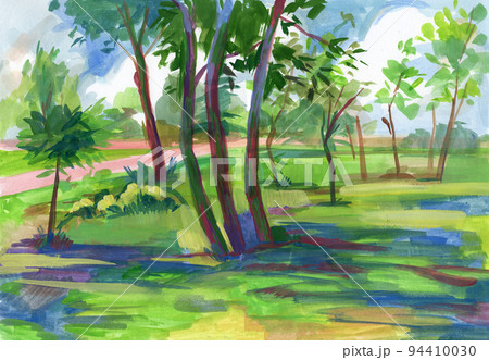 Landscape With Trees. Drawing with watercolor 94410030