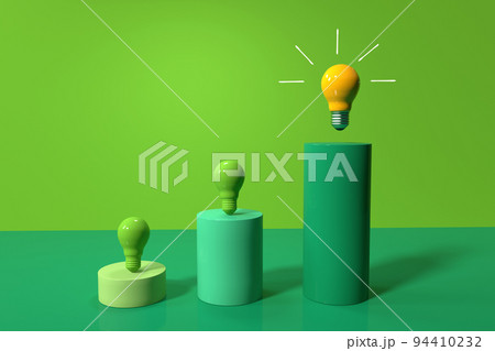 Idea light bulbs on the podiums - 3D 94410232