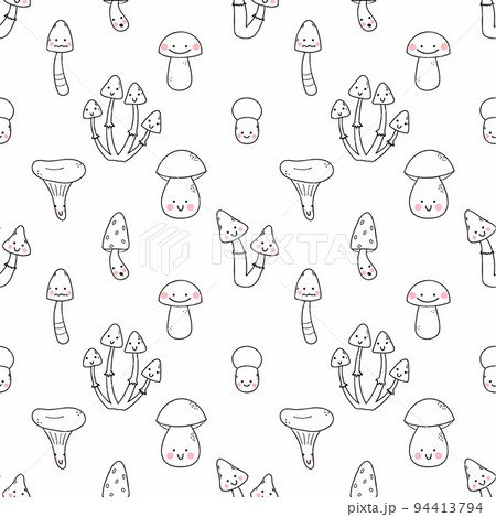 Seamless pattern cute mushrooms. Background for sewing baby clothes or printing on fabric. Wallpaper nursery. Wrapping paper with funny characters. Seamless pattern cute mushrooms. Background for sewing baby clothes or printing on fabric. Wallpaper nursery. Wrapping paper with funny characters. 94413794