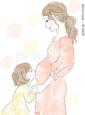 妊婦さんのお腹にキスする女の子 94414296
