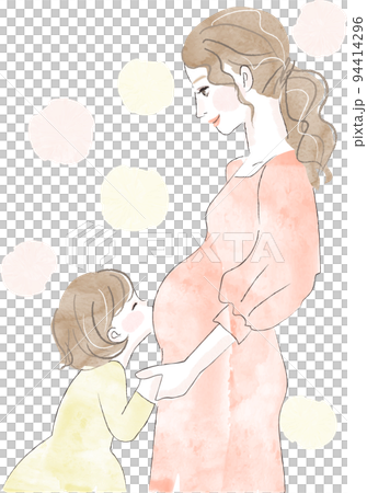 妊婦さんのお腹にキスする女の子 94414296