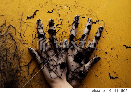 Halloween concept with scratching marks on yellow wall from 94414605