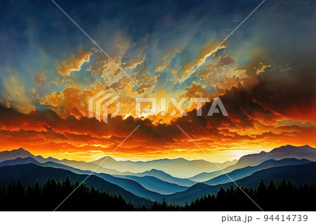 Smoky Mountain Sunset, Hand painting, painting 2d Smoky Mountain Sunset, Hand painting, painting 2d 94414739