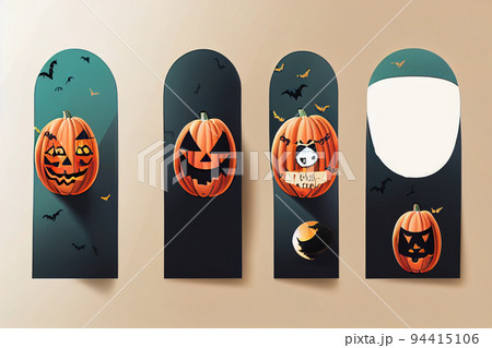 Halloween Banners Set with Icons in Circles on Textured 94415106