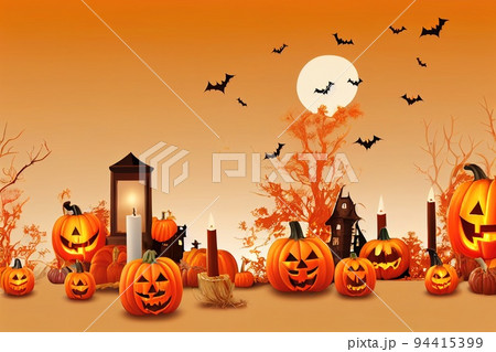 Halloween background with candle light, pumpkin and Halloween Elements 94415399