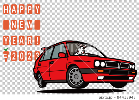 2023 New Year's card template rabbit and Italian rally car 2023 New Year's card template rabbit and Italian rally car 94415945