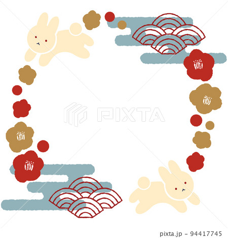 うさぎと梅のフレームイラスト うさぎと梅のフレームイラスト 94417745