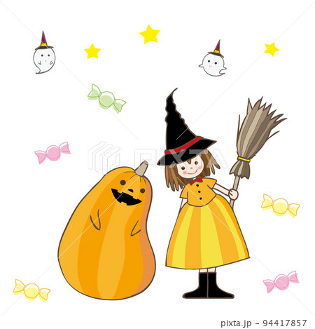 ハロウィーン素材 かぼちゃさんと女の子 94417857