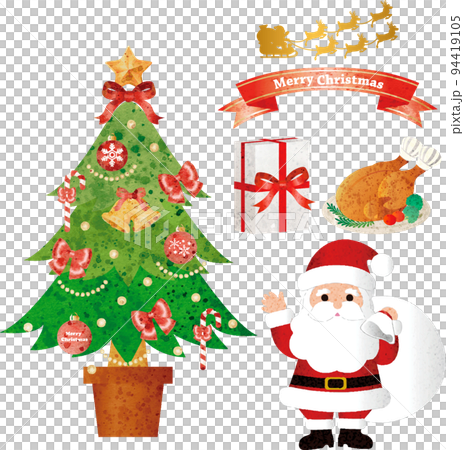 Material Clipart Hd PNG, Christmas Material, Christmas Tree, Santa