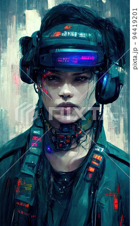 Portrait of a girl in a futuristic cyberpunk style in a cyber