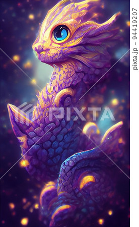 Cute fairy-tale purple dragon. Fairy dragon concept. 94419207