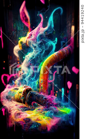 Abstract smoke multicolored on black background. A wall splattered with colored paint, surrounded by colored smoke. Perfect for phone wallpaper or for posters Abstract smoke multicolored on black background. A wall splattered with colored paint, surrounded by colored smoke. Perfect for phone wallpaper or for posters 94419240