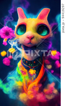 An abstract surrealistic animal. Lots of colored colors, rainbows and multicolored smoke. Colorful wonderful dream abstraction. 94419297