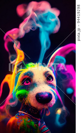 An abstract surrealistic animal. Lots of colored colors, rainbows and multicolored smoke. Colorful wonderful dream abstraction. 94419298